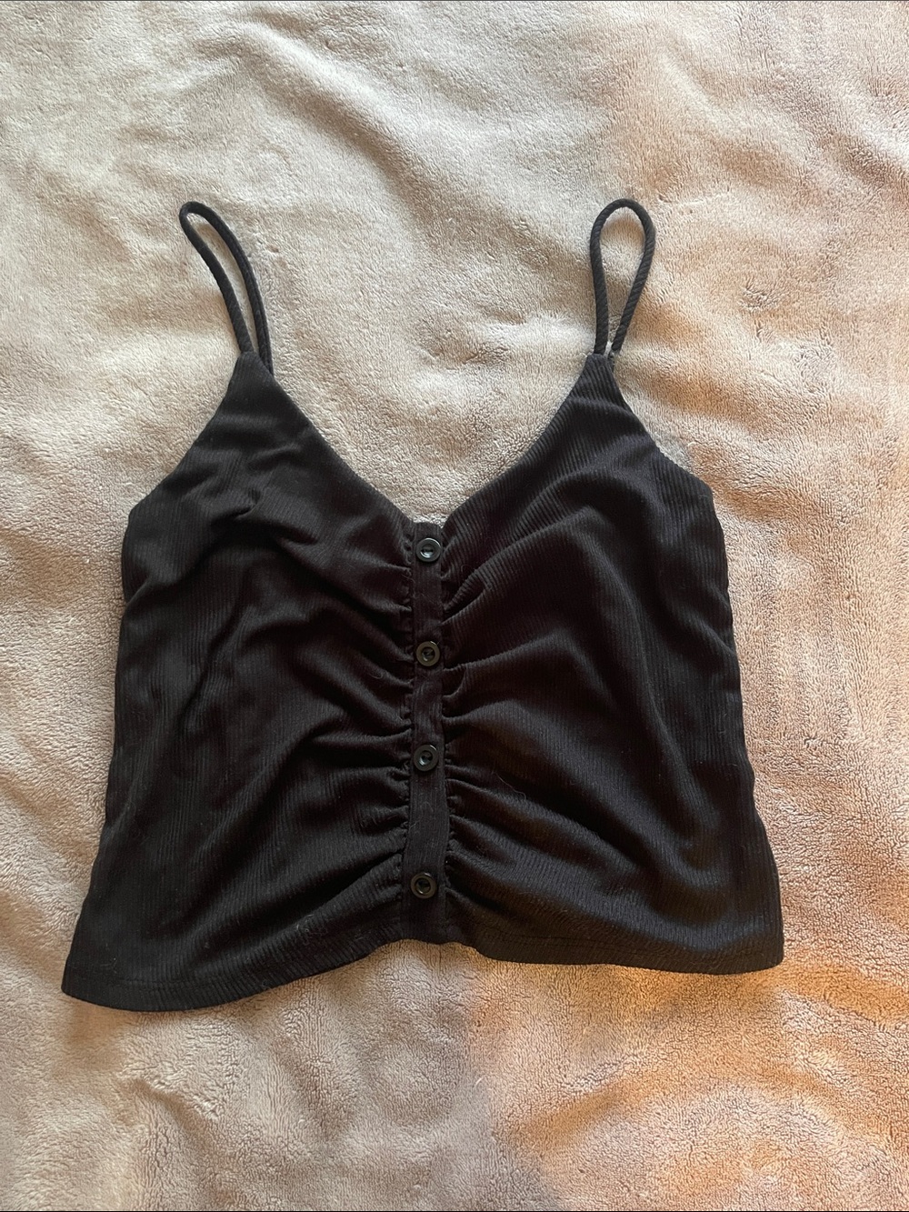 gaze Black Ribbed Button-Front Camisole